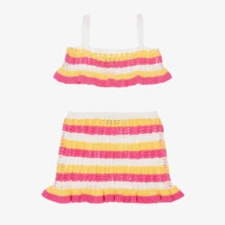 Monnalisa Girls Pink & Yellow Crochet Skirt Set