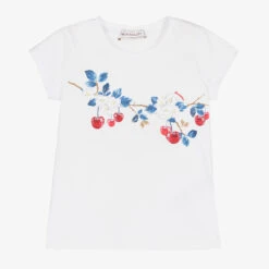 Monnalisa Girls White Cotton Cherry T-Shirt