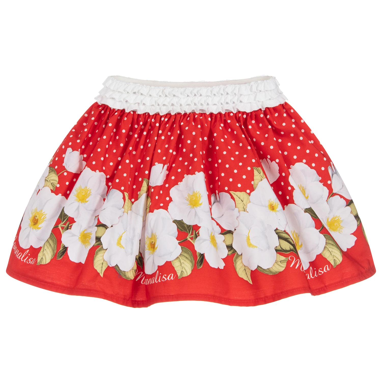 Monnalisa Red Cotton Floral Skirt