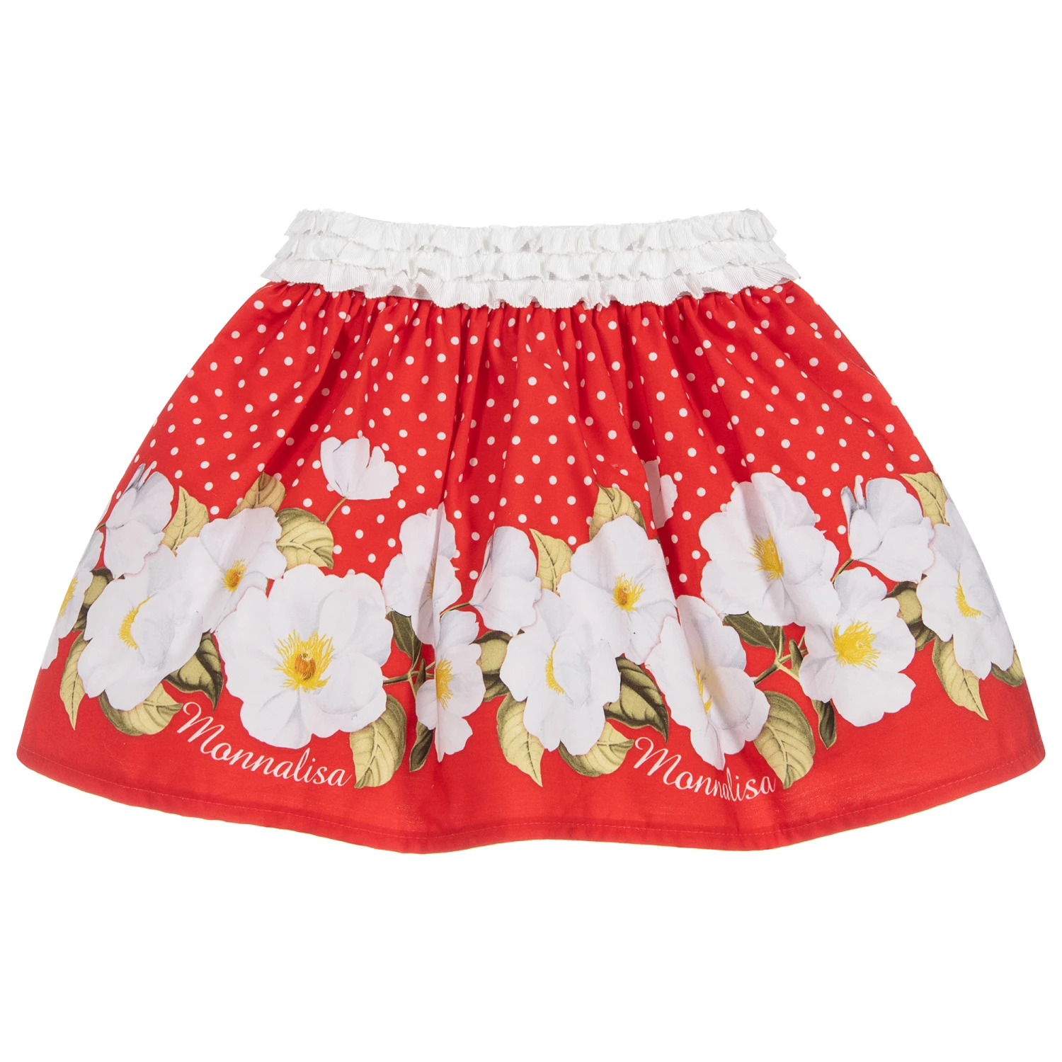 Monnalisa Red Cotton Floral Skirt - Image 3