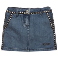 Moschino Kid-Teen Blue Denim Rhinestone Skirt