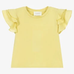Tu & Io By Naturino Girls Yellow Cotton Ruffle T-Shirt