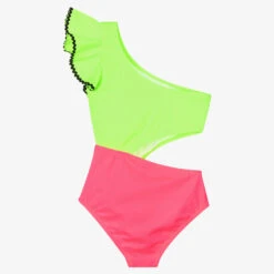 Nessi Byrd Girls Green & Pink Cut Out Swimsuit (UV50)