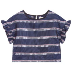No Added Sugar Girls Navy Blue Stripe Top