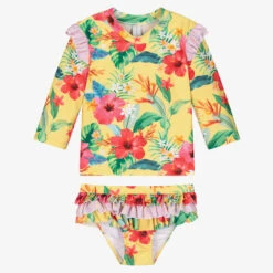 Olga Valentine Girls Yellow Floral Swim Set (UPF 50+)