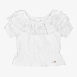 Pan Con Chocolate Girls White Ruffle T-Shirt