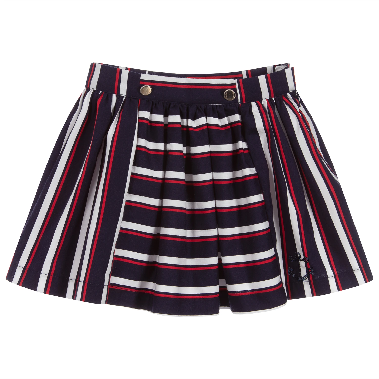 Patachou Navy Blue Striped Cotton Skirt