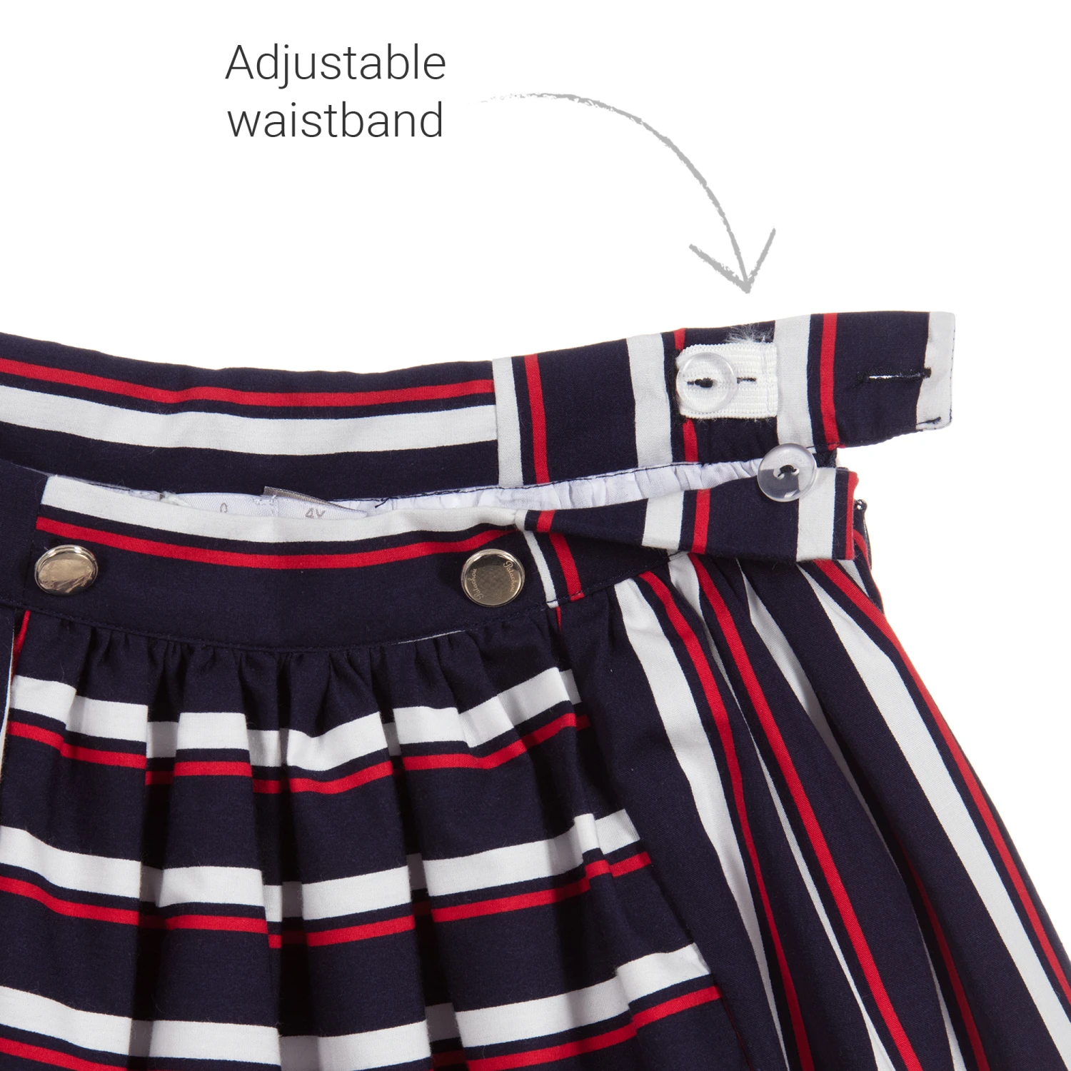 Patachou Navy Blue Striped Cotton Skirt - Image 4