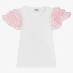Phi Clothing Girls White & Pink Cotton T-Shirt