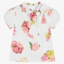 Phi Clothing Girls White & Pink Peony Blouse