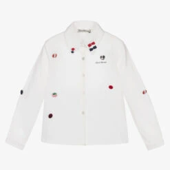 Piccola Speranza Girls White Bow & Button Shirt