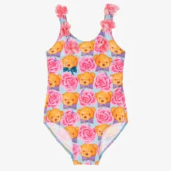 Selini Action Girls Blue & Pink Teddy Print Swimsuit