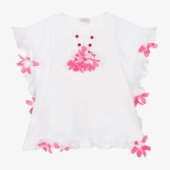 Selini Action Girls White & Pink Cotton Flower Kaftan