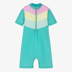 Soli Swim Girls Blue Striped Sun Suit (UPF50+)