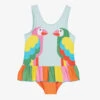 Stella McCartney Kids Girls Blue Parrot Print Swimsuit (UPF50+)