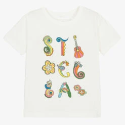 Stella McCartney Kids Girls Ivory Cotton Logo T-Shirt