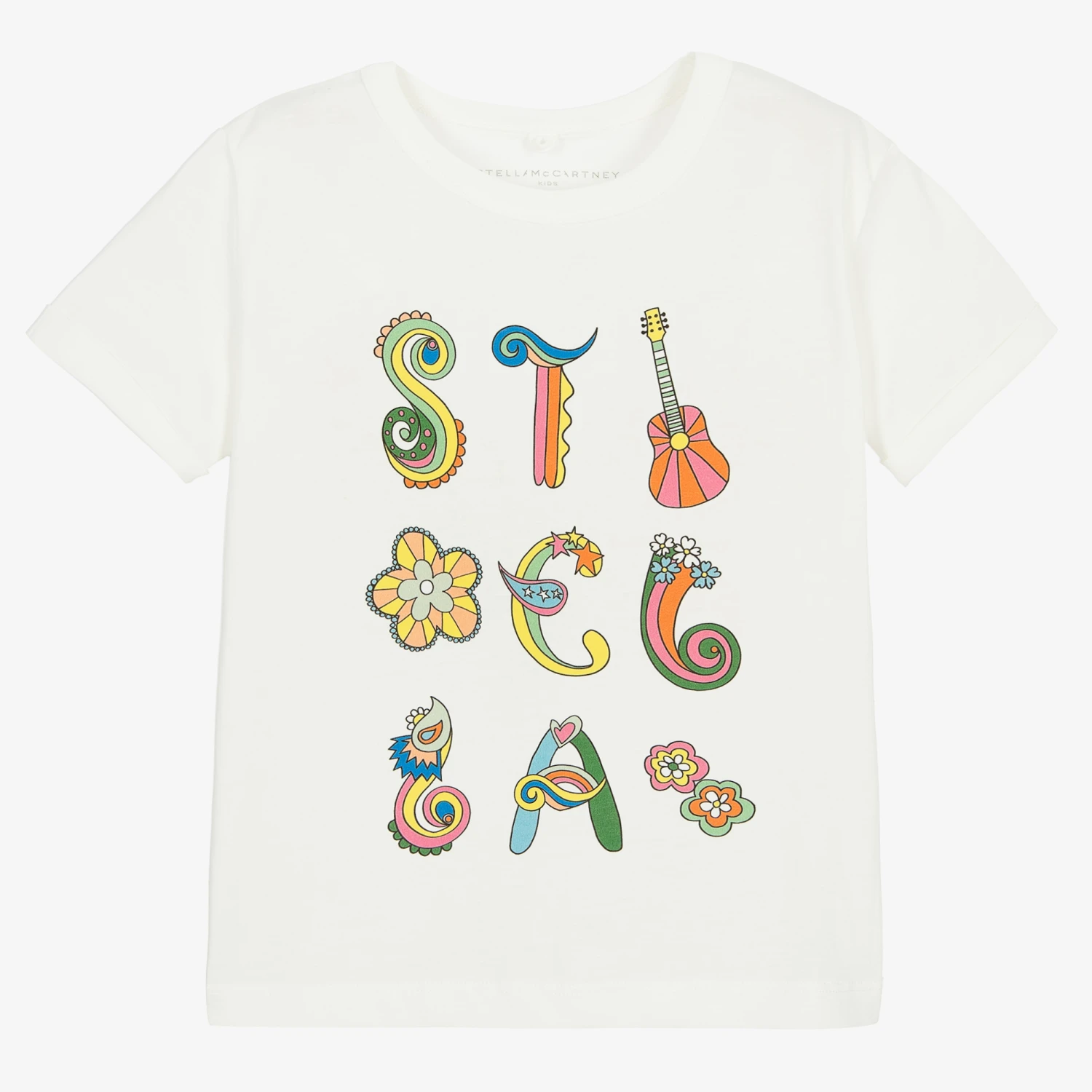 Stella McCartney Kids Girls Ivory Cotton Logo T-Shirt