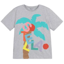 Stella McCartney Kids Grey Palm Tree Cotton T-Shirt