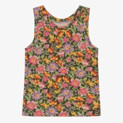 The Animals Observatory Girls Green & Pink Cotton Floral Vest Top