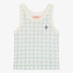 The Animals Observatory Girls Ivory & Blue Grid Vest Top