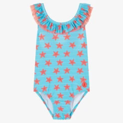 Tutto Piccolo Girls Blue Starfish Print Swimsuit