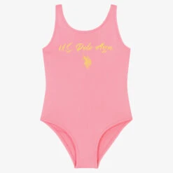 U.S. Polo Assn. Girls Pink Logo Swimsuit